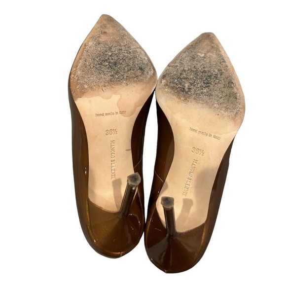 Manolo Blahnik BB Metallic Patent Leather Pointy Toe Pump Bronze - Picture 7 of 10